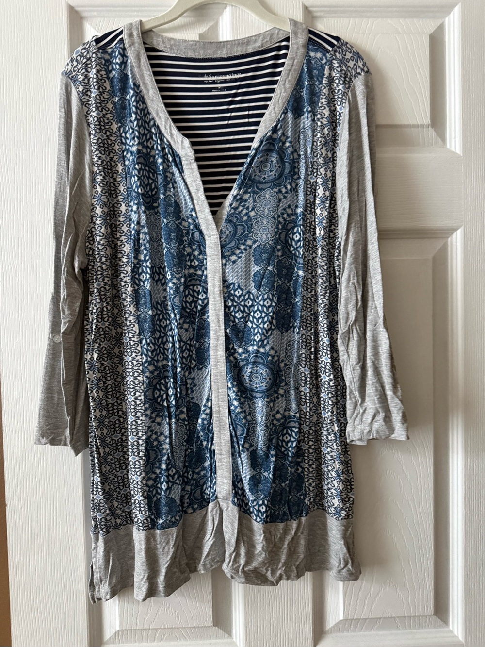 Soft Surroundings "Lattice Art" Mixed Media Tunic Blouse 2AM25
